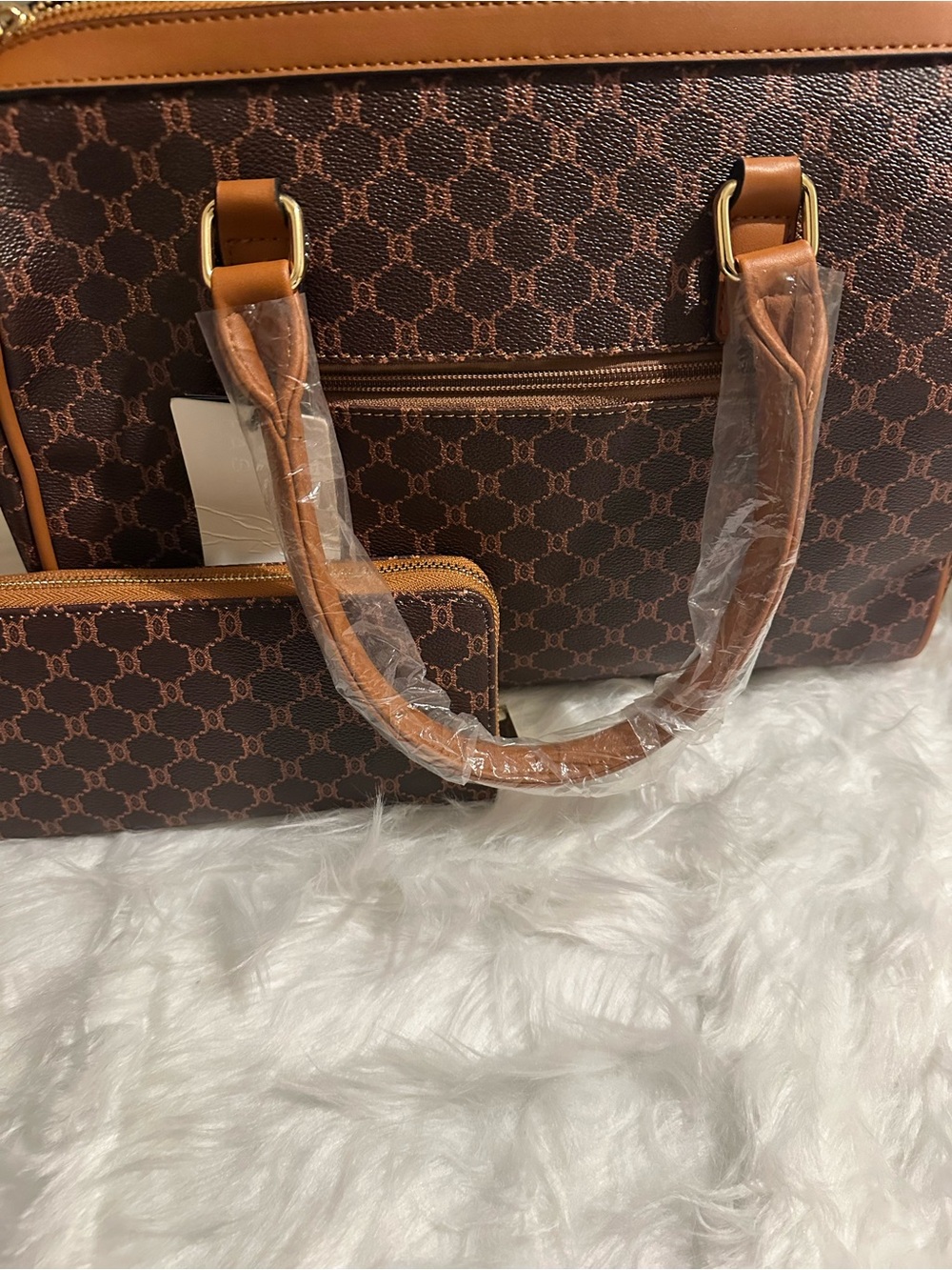 NWT Brown Monogram Bee Boston Satchel & Wallet Set - Picture 5 of 10